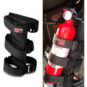 gunhunt 1 PC Fire Extinguisher Mount, American Flag Roll Bar Fire Extinguisher Holder Strap, Adjustable Fire Extinguisher Fixed Belt for Jeep Wrangler 1965-2022 JK JKU TJ CJ Gladiator (Black)