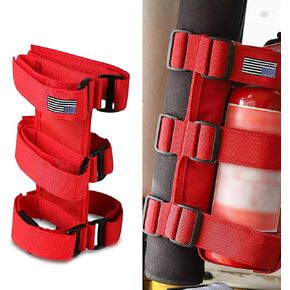 gunhunt 1 PC Fire Extinguisher Mount, American Flag Roll Bar Fire Extinguisher Holder Strap, Adjustable Fire Extinguisher Fixed Belt for Jeep Wrangler 1965-2022 JK JKU TJ CJ Gladiator (Black)