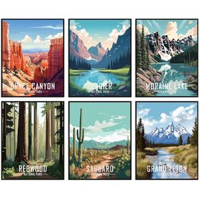 Vintage National Park Posters National Park Art Prints Set of 6 Unframed (8''x10'') Nature Wall Art and Mountain Print Travel Wall Art Living Room Bedroom Bathroom Decor (National Park A)