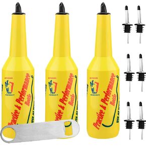 زجاجة SuproBarware Flair - مجموعة Yellow Flair Bartender 7 قطع، 2 زجاجة Flair 25oz/750ml، 1 Boston Shaker، زجاجة Flair Bartender للتمرين والأداء