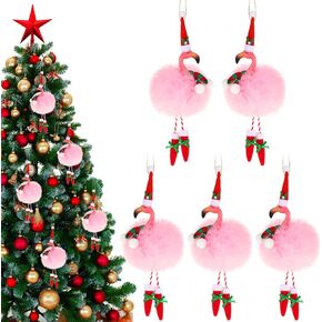 Syhood 10 Pcs Christmas in July Flamingo Ornaments Decorations Pink Flamingos with Hat Christmas Tree Hanging Ornaments Summer Xmas Flamingo Gifts Christmas Holiday Ornament