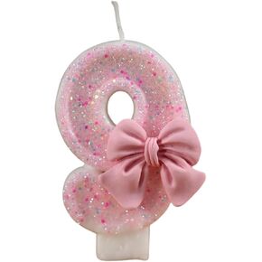 Pink Bow Birthday Candle 2nd Pink Cake Topper Decor Two Year Candles 3D Pink Glitter Number 2 for Cupcake Topper Decorations Birthday Party Kids Adults Numeral Anniversary Celebrations Supplies