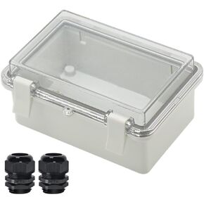 Zulkit Junction Box ABS Plastic Dustproof Waterproof IP65 Electrical Boxes Hinged Shell Outdoor Universal Project Enclosure Clear Cover with 2 Cable Glands 8.7 x 6.7 x 4.3 inch (220x170x110 mm)