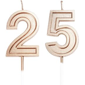 25th & 52nd Birthday Candles Number 25 52 Cake Topper Happy Birthday Decoration for Women Men Girls Boys Party Wedding Anniversary Celebration (Champagne Gold)