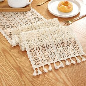Macrame Table Runner Farmhouse Style Cotton Lace Boho Table Runner Vintage Style Table Decor Home Bridal Shower Country Wedding Party Coffee Table Decor (Beige 10 x 71 Inch)
