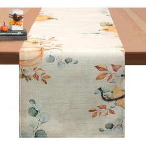 Mocsicka Pumpkins Eucalyptus Leaves Tablerunner Fall Autumn Pumpkin Table Runner Hapy Thanksgiving Kitchen Dining Table Decor for Home Party Decorations (13x72 Inch, Pumpkin)