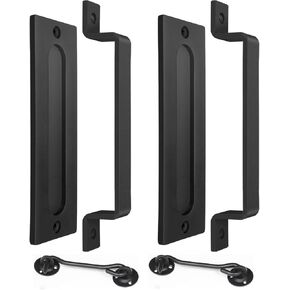 Barn Door Handles 2 Pack - Heavy Duty Barn Door Black Matte Pull Handle with Lock Latch in Kuwait