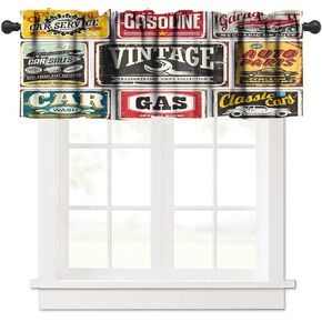 Car Service Garage Symbol Valances Curtains Car Transportation Vehicle Icon Set,Design Elements of Car Logo Windows Short Curtain Valance for Kitchen Bedroom with Rod Pocket, 1 Panel 54X18 Inches
