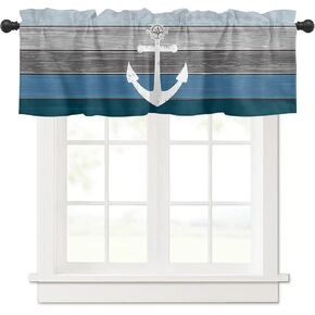 Kitchen Valances for Windows Rod Pocket Modern Farmhouse Curtain Valances for Bathroom Living Room Nautical Anchor Rustic Old Barn Wood 1 Panel, 54 x 18 Inch