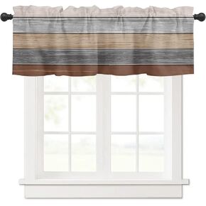 Valance Curtains Rustic Barn Wood Antique Brown Grey Farm Wooden Planks Window Valance for Living Room Bedroom Light Filtering Short Kitchen Valance Rod Pocket Window Decor Curtain 60"x18"