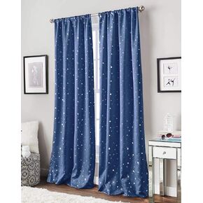 Curtainworks Starry Night Room Darkening Rod Pocket Window Curtain Single Panel, 84 in, Blue