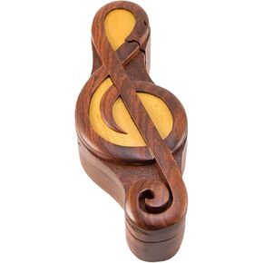 Treble Clef Handmade Carved Wood Intarsia Puzzle Box