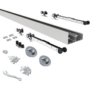 JUBEST 5FT/60 Heavy Duty Bypass Door Hardware with Two-way Soft Close Mechanism, Bypass Sliding Closet Door Hardware Set for 2 Door System, Smoothly and Quietly, Easy to Install, Silver