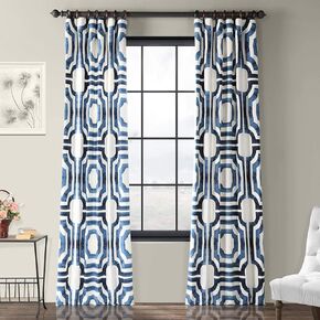 HPD Half Price Drapes Geometric Printed Curtains 96 Inches Long Luxury Cotton Curtains (1 Panel) Room Darkening Window Curtains for Bedroom & Living Room, 50W x 96L, Mecca Geometric Blue