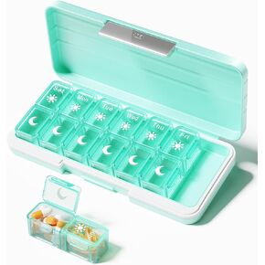 Zoksi Am Pm Pill Organizer 7 Day, Weekly Pill Box 2 Times a Day, Medicine Pill Organizer with Separate Compartment, Travel Pill Case Dispenser Portable for Vitamins, Fish Oils, Medicines(Green)