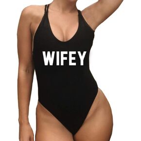 Wifey One Piece Monokini Bathing Suit one piece graphic bathing suits for women