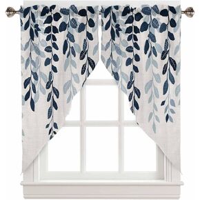 Blue Eucalyptus Swag Curtains for Living Room/Kitchen/Bedroom/Bathroom, Swag Valance Curtains Short Half Kitchen Topper Curtains Window Swag 2 Panels 36''x36'' Vintage Gradual Leaves Contemporary