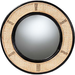 bali & pari Tacita Modern Bohemian Two-Tone Black and Natural Rattan Wall Accent Mirror