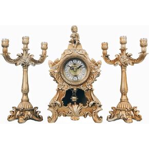 15''h الباروك العتيقة البندول ساعة الروكوكو نمط رف ساعة مع 2 الشمعدانات حاملي الشموع الراتنج ساعة مكتب ساعة الذكرى السنوية لغرفة المعيشة غرفة نوم ديكور مكتب in Kuwait