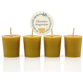 4 Pack of Beeswax Votive Candles - 100% Pure, Natural Beeswax with Natural Light Honey Scent - 15 Hour Burn - Alternative Imagination