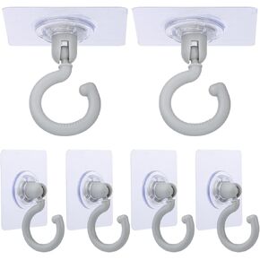 GORGECRAFT 6Pcs 360°Rotating Self Adhesive Ceiling Hooks Wall Sticky Hook Plastic Gainsboro Utility Rotatable Heavy Duty Swivel Hook Hangers for Kitchen Bathroom Home and Office Hanging Key Coat Towel