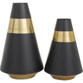 Deco 79 Metal Decorative Vase Centerpiece Vases with Gold Band, Set of 2 Flower Vases for Home Decoration 20", 16"H, White