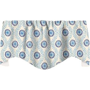 Blue Valances for Kitchen Curtains, Bedroom or Living Room Curtains, Valance Curtains, Short Curtains Swag Waverly Fabric Block Print Boho Curtains Valence Window Treatments 53"x18"