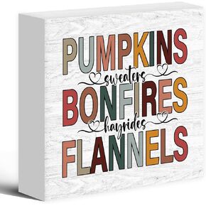 Fall Seasonal Decor Wood Box Sign Desk Decor, Modern Farmhouse Autumn Art Wooden Block Sign Decor for Home Nursery Wall Tabletop Shelf Decor, Pumpkin Patch Sign Decoration