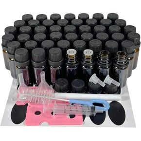 48Pack 1/3oz (10ml) Essential Oil Dropper Glass Bottle. Refillable Sample Bottles Vials With Orifice Reducer Dropper And Cap For Perfume And Aromatherapy Oils (Amber)