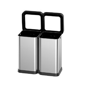 16 Gal Dual Trash Can, Stainless Steel Kitchen Garbage Can, Open Top Waste Bins, Recycling Trash Can, 2 x 8 Gal