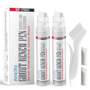 Ankita Grout Renew Pen White, 2 Large Size 20ml Bathroom Tile Grout Pen White, Waterproof & Shine Grout Paint Pens, Easily Restores Grout Line, with 2 Replacement Nibs an d 1 Cleaning Brush