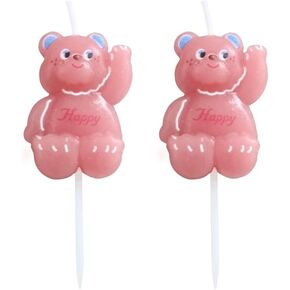 3D Pink Bear Birthday Candles Cake Toppers, Cute Bear Candles for Birthday Baby Shower Valentine's Day Christmas Anniversary Party, 2 PCS