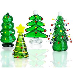 HDCRYSTALGIFTS Set 4 Blown Glass Christmas Tree Figurine Collectible Art Glass Statue Holiday Decoration Sculpture Festival Gifts Home Arts in Kuwait