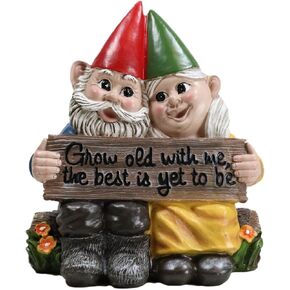 Ebros Whimsical Mr and Mrs Gnome Hobbit Couple Sitting On Garden Log Statue 6.25" Tall 'Grow Old with Me The Best Is Yet to Be' Gnomes Home Decor Sculpture Figurine
