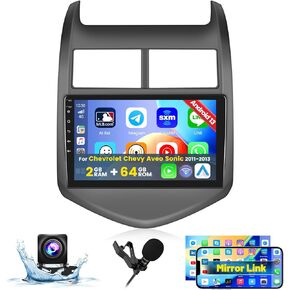 Roinvou 2+64G Android CarPlay Stereo for Chevrolet Chevy Aveo Sonic 2011-2013, Built-in Wireless CarPlay with Android Auto, 9'' Touch Screen in-Dash GPS Navigation Support Mirror Link BT RDS WiFi DSP