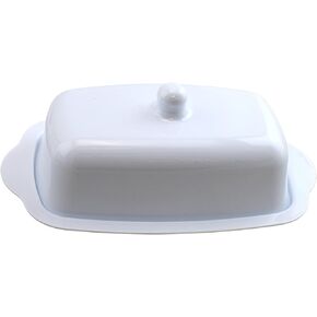 White Plastic Butter Dish with Lid, Easy Scoop, Carry Handles & Knob, BPA-Free, Holds Full American Bar of Butter – Traditional Design by Dependable Industries