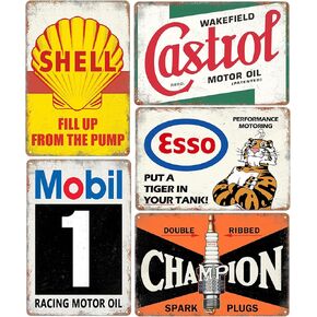 Vintage Metal Tin Signs Retro Garage Signs, Man Cave Accessories Old Car Shop Posters Oil And Gas Station Sign Bar Decor 8 x 12 Inch（5pcs）