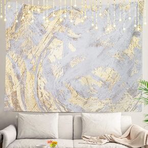 Shrahala White and Gold Tapestry, Retro Paint Abstracth Wall Hanging Large Tapestry Psychedelic Tapestry Decorations Bedroom Living Room Dorm (51.2 x 59.1 Inches, Grey Gold)