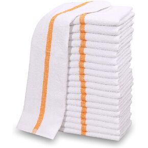 12 PC New Cotton Blend White Restaurant Bar Mops Kitchen Towels (1 Dozen) (12, Gold Stripe)