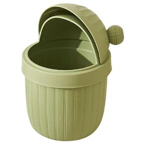 VILLCASE Mini Trash Can with Lid, Green, Plastic, Desktop Waste Disposal, Cactus Shaped, 11"