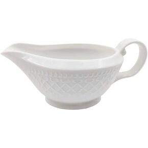 Arabesque Embossed Gravy Boat, Fine White Porcelain Steak Sauce Pot, Easy-to-Pour Creamer Pitcher. 8 Oz