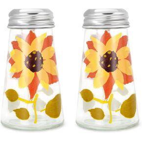 Baked Flower Painted Cone Salt and Pepper Shaker Set, Sunflower, Yellow, 2 Pieces