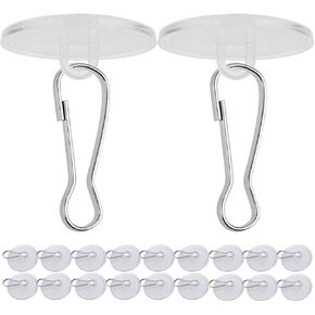 20 Sets Adhesive Ceiling Hook,Sticky Wall Hook with Metal Buckle,Small Disc Lights Hanger Poster Holder for Party Wedding (20, Clear Silver)