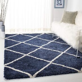 SAFAVIEH Hudson Shag Collection 7' Square Navy/Ivory SGH281C Modern Diamond Trellis Non-Shedding Living Room Bedroom Dining Room Entryway Plush 2-inch Thick Area Rug