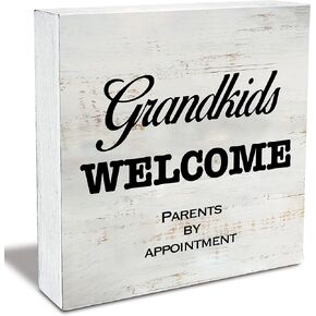 الأحفاد يرحبون بالوالدين عن طريق التعيين صندوق خشبي لافتة صندوق خشبي ريفي علامة مزرعة مكتب المنزل مكتب ديكور الرف، هدية الأجداد (5 × 5 بوصة) in Kuwait