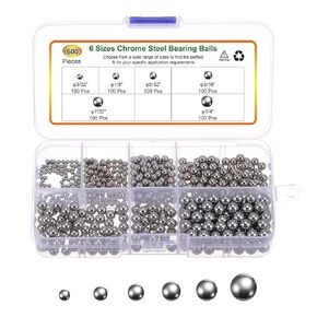 uxcell 600pcs G10 Precision Balls Assortment Kit 1/4" 3/16" 7/32" 5/32" 1/8" 3/32" Chrome Steel Solid Bearing Balls