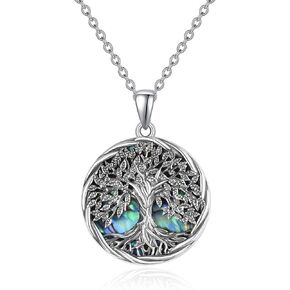 Tree of Life Necklace for Women 925 Sterling Silver Necklace Abalone Shell Pendant Necklace Inlaid with Heart-shaped Mother of Pearl Jewelry Christmas Valentine's Day Gifts for Women Girls Mom