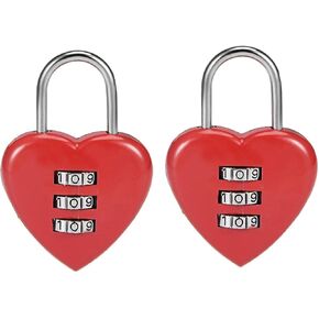 2Pcs Red 3 Digit Combination Padlock, 3mm Shackle, Zinc Alloy Lock Heart Shaped Combination Padlocks, Padlocks and Hasps