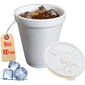 16 OZ Foam Cups With Lids for Hot & Cold Drinks, USA-Made 50-Pack.Ideal Styrofoam Coffee Cups, Insulating To-Go Cups for Soda, Tea, Juice - Sturdy, Disposable & comparable to Industry standard 16J16