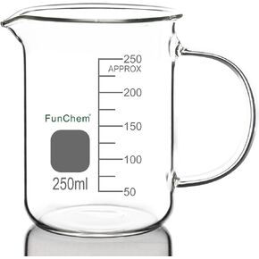Glass Beaker with Handle, 250 ml Borosilicate Glass Clear Graduated Low Form Griffin Beaker with Pouring Spout